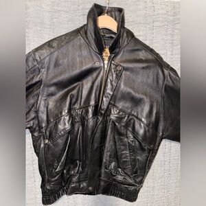 Phase 2 Leather Bomber Jacket Vintage  Black, Size M